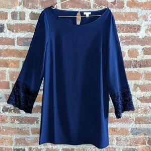Charming Charlie Medium Blue Tunic Dress w/ Long‎ Sleeves & Lace Details